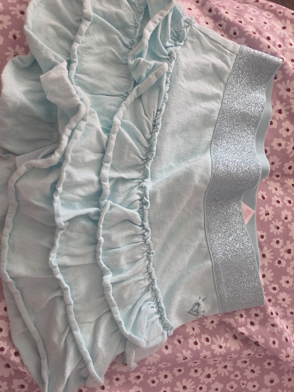 Justice Light Blue Ruffle Skirt  with Silver Sparkle Waistband